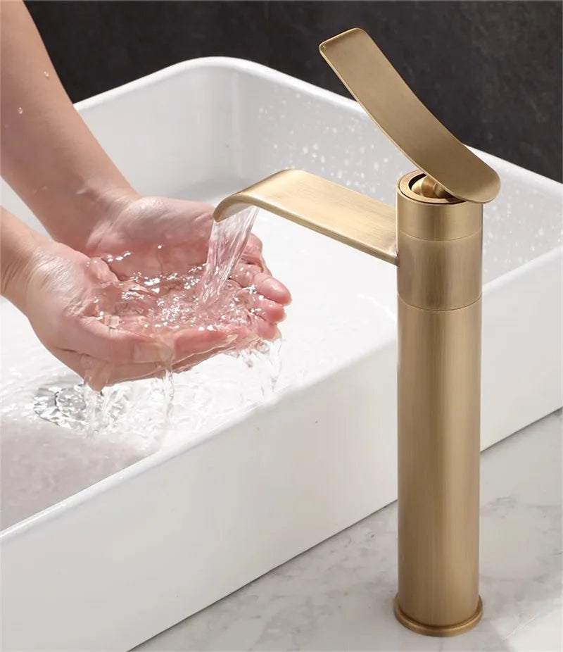 Afralia™ Bronze Bathroom Sink Faucet Hot & Cold Brass Basin Mixer Water Tap