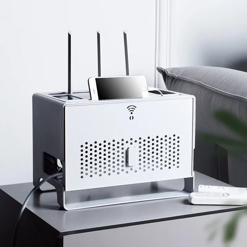 Afralia™ Router & Socket Organizer Rack for TV Set Top Box & Power Strip