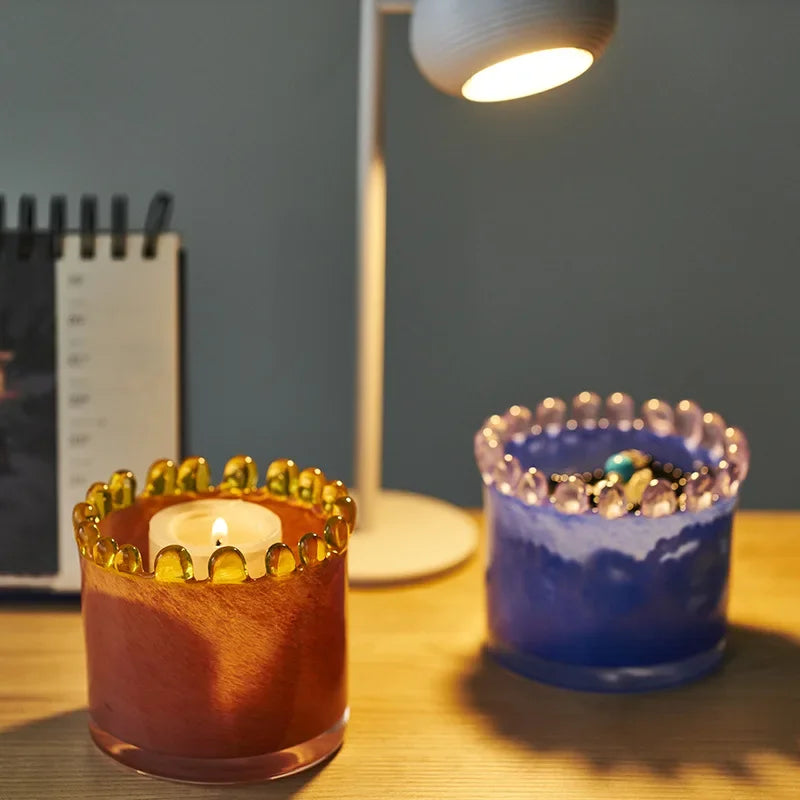 Afralia™ Glass Cylinder Vase with Colored Lace - Multi-purpose Desktop Storage & Decor Piece