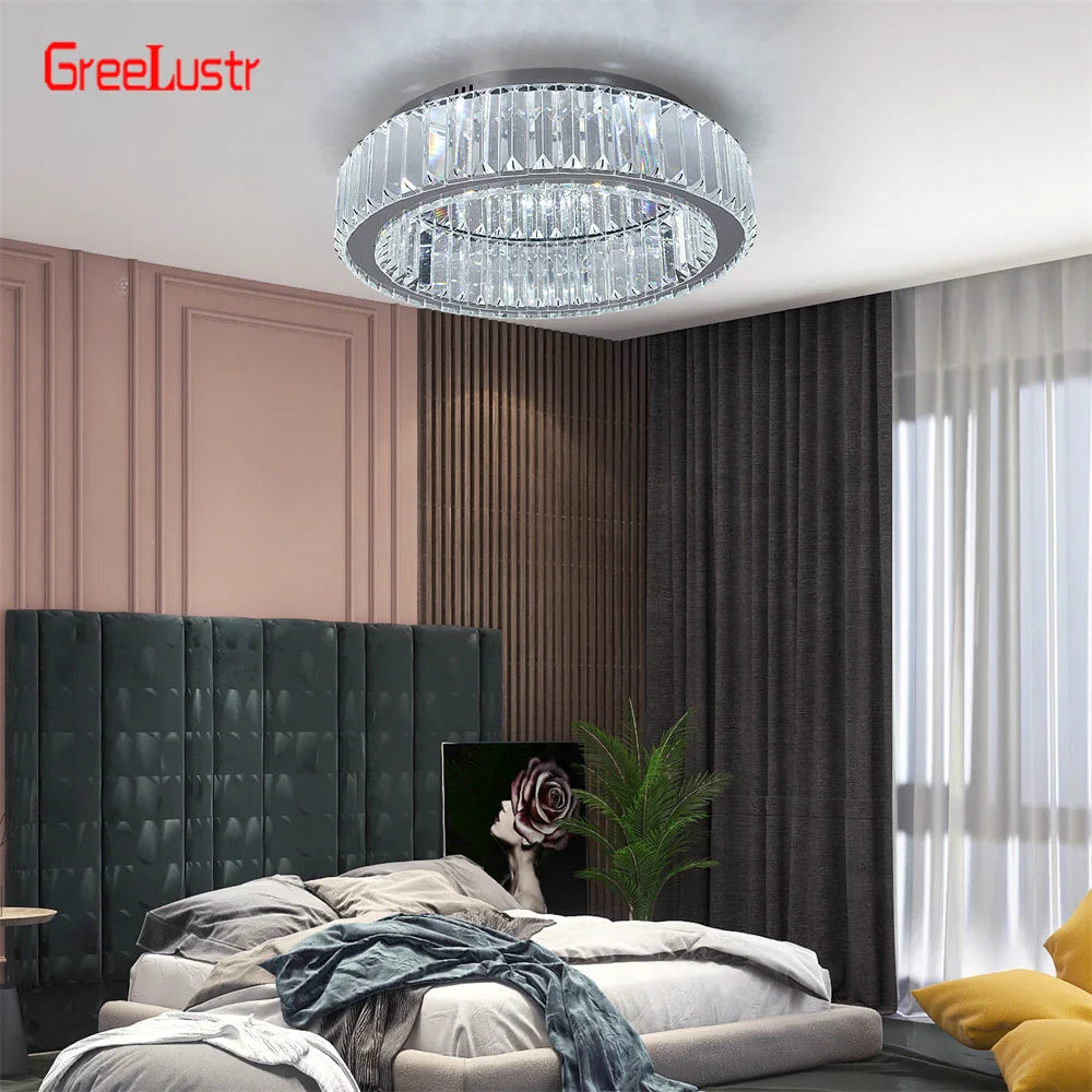 Afralia™ Big Crystal Round LED Chandelier Dimmable Ceiling Light with Remote