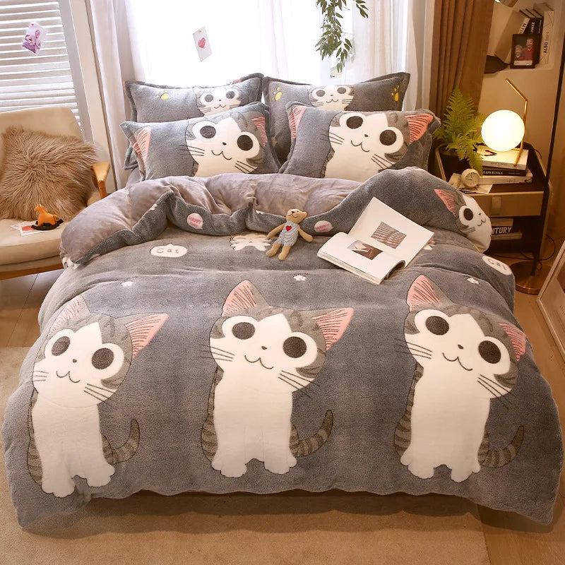 Afralia™ Winter Floral Print Duvet Cover Set with Pillowcases - Double Bed
