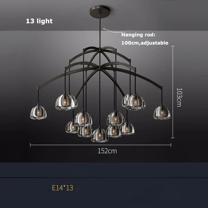 Afralia™ Black Brass American Series Crystal Copper LED Chandelier for Dinning Room
