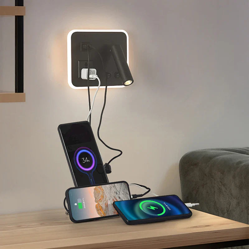 Afralia™ Wireless Charging Wall Lamp Modern Reading USB Ambient Light