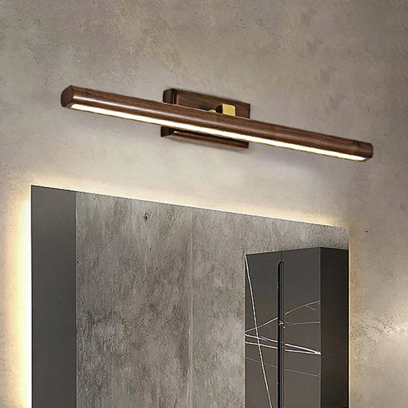 Afralia™ Luxury Walnut 40CM 8W LED Mirror Light 360° Rotatable Bedside Wall Lamp