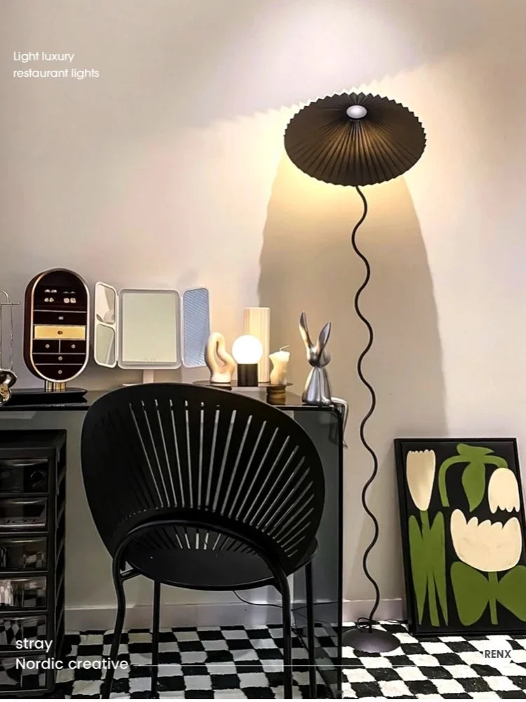 Afralia™ Minimalist Pleated Fabric Floor Lamp for Living Room Bedroom Décor