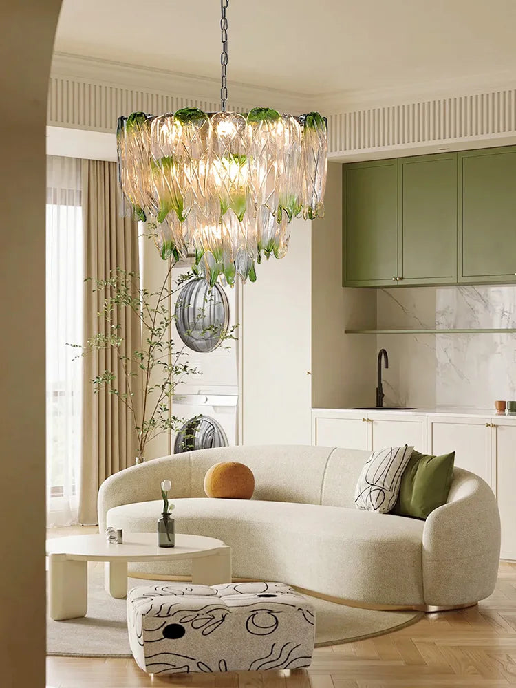 Afralia™ Green Glass Luxury Chandeliers for Elegant Living Room