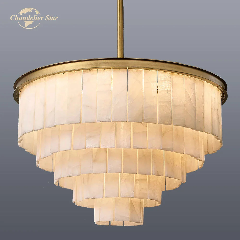 Afralia™ LED Round Glace Calcite Chandelier for Dining Room - Contemporary Crystal Hanging Lamp