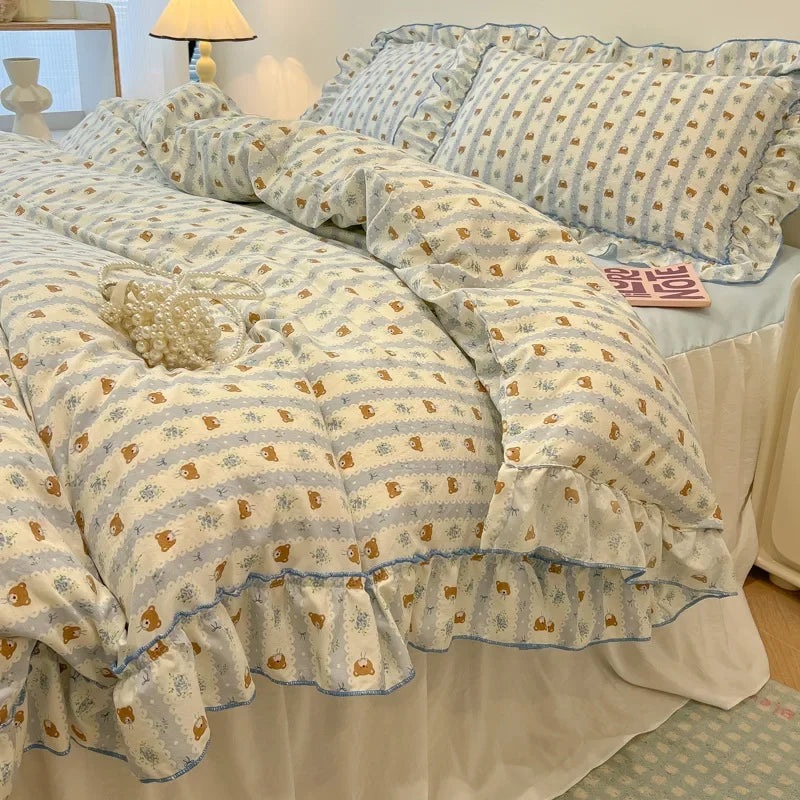 Afralia™ Floral Bed Skirt Set in Skin-Friendly Cotton for Comfy Sleep Quality