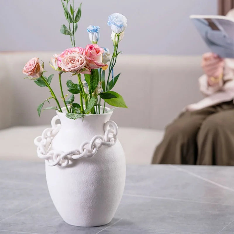 Afralia™ Geometric Chain Porcelain Vase - Stylish Room Decor & Flower Vase