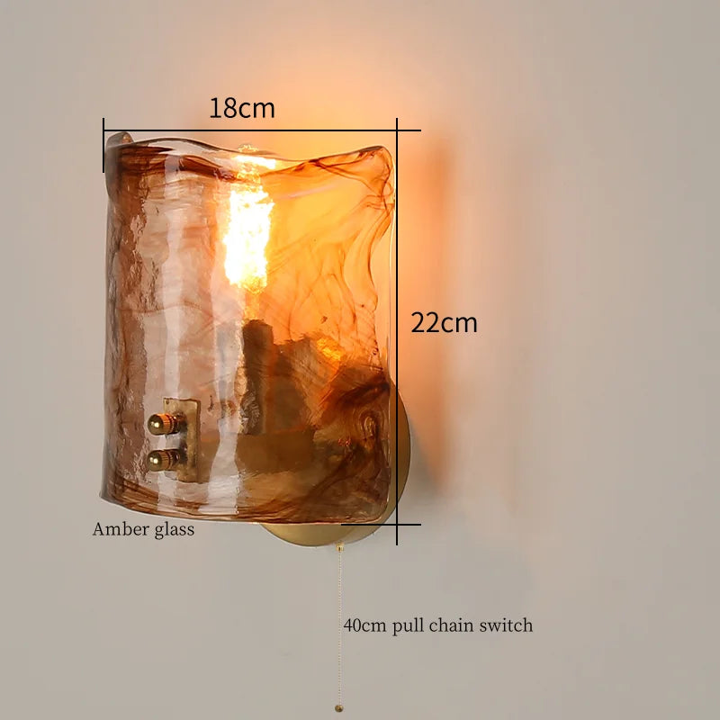 Afralia™ Glass LED Wall Sconce Bedroom Loft Bathroom Stair Light Pull Chain Copper