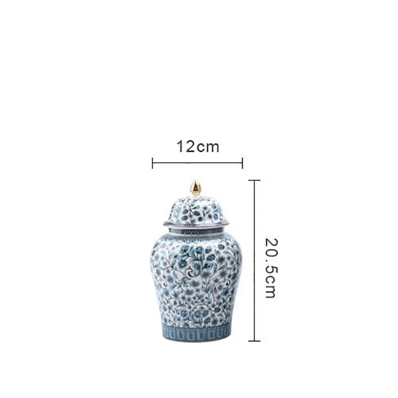 Afralia™ Blue White Ceramic Enamel General Jar Tea Canister Desk Flower Texture Pot