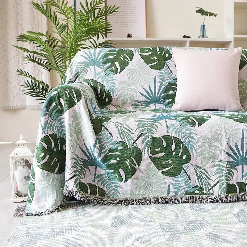 Afralia™ Monstera Sofa Blanket Cover - Non-Slip Decorative Bedspread for Dust Protection and Nordic Style