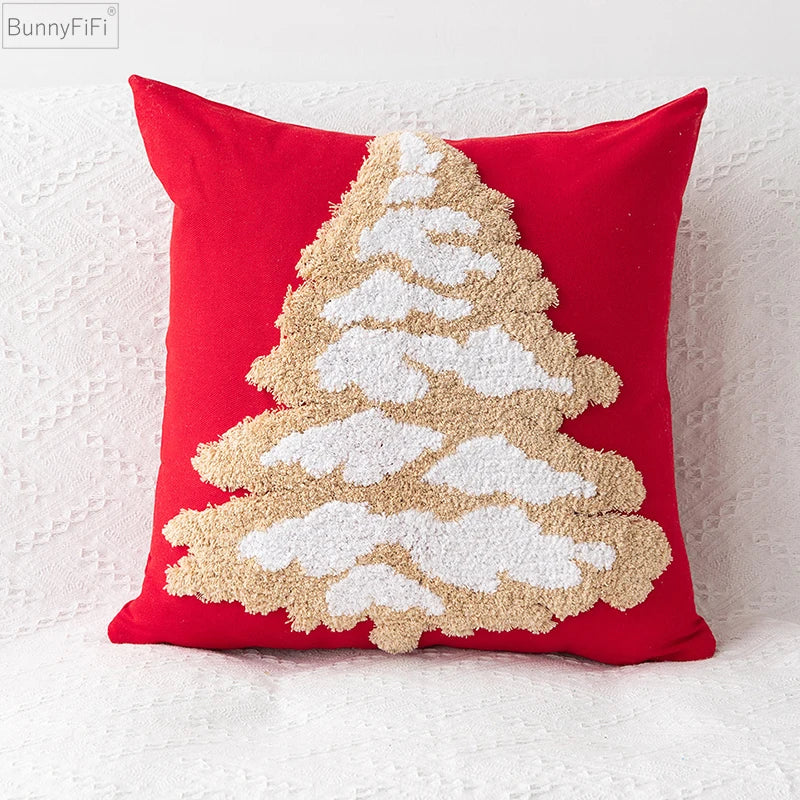 Afralia™ Christmas Tree Reindeer Snow Green Red Pillowcase Square 45x45cm Home Decor