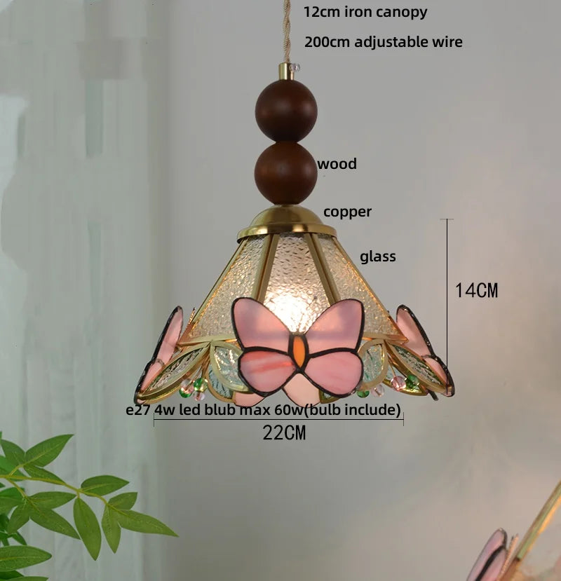 Afralia™ Butterfly Tiffany Glass Pendant Lamp Modern Nordic LED Hanging Light