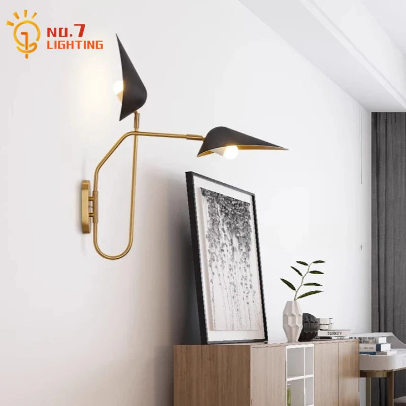 Afralia™ Rotatable Copper Wall Lamp Double Head LED E27 Swing Arm Gold/Black