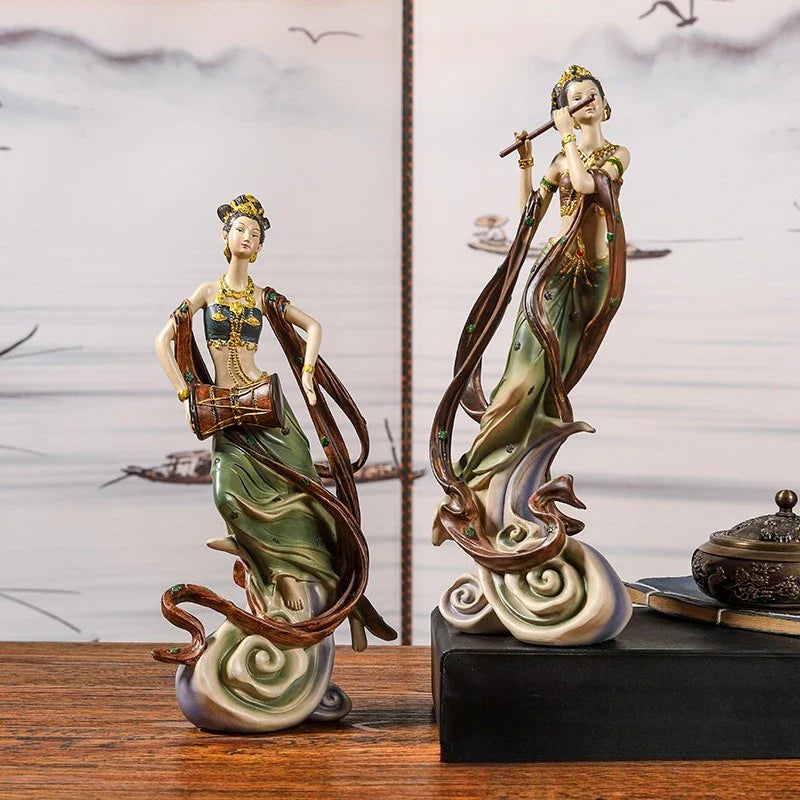 Afralia™ Chinese Goddess Fairy Sculpture Musical Instrument Home Decor Figurine