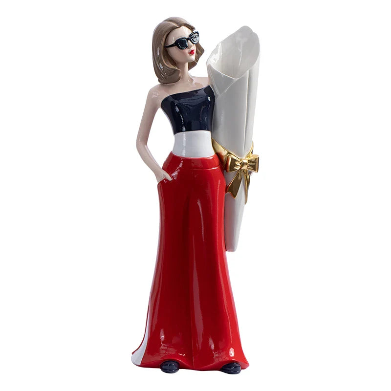 Afralia™ Modern Girl Vase & Resin Ornaments for Home & Office Decor, Crafted Figurines & Garden Statue