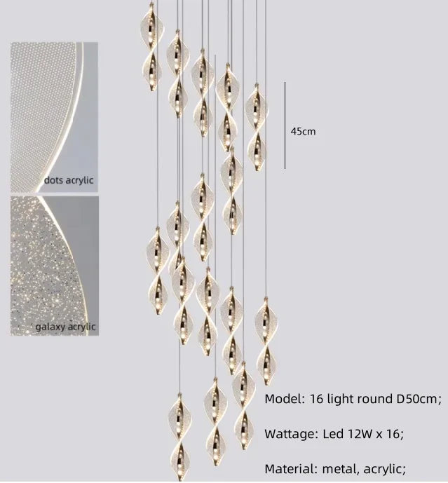 Afralia™ Spiral Gold LED Chandelier Acrylic Pendant Lights for Modern Bedside Stairs