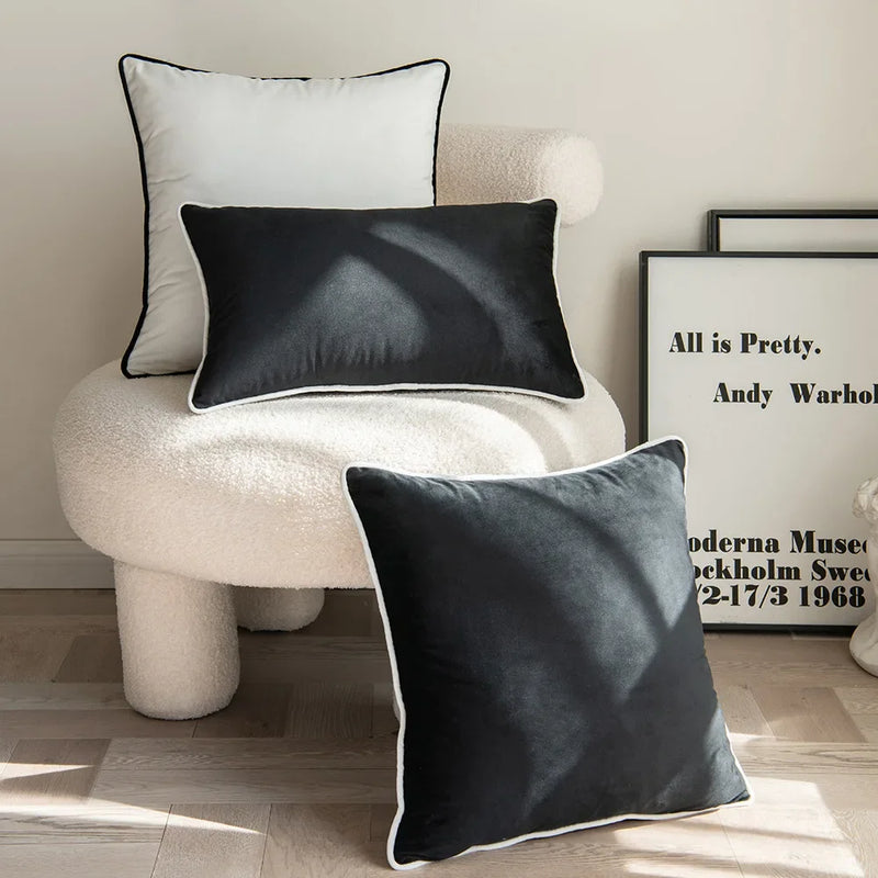 Afralia™ Soft Velvet Solid Pillow Cover in Black White - Luxury 50*50 Cushion for Living Room