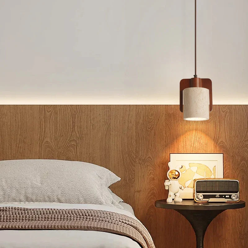 Afralia™ Wood LED Pendant Light Mid Century Modern Yellow Travertine Decor