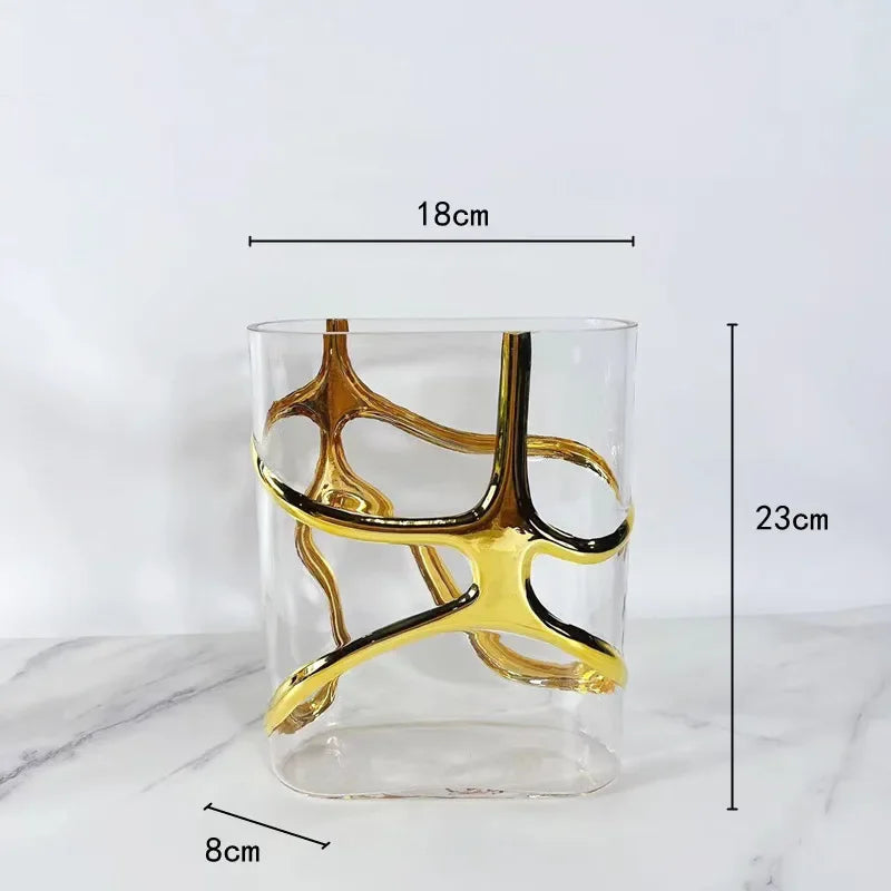 Afralia™ Gold-Edged Glass Vase with Geometric Patterns for Home Decor