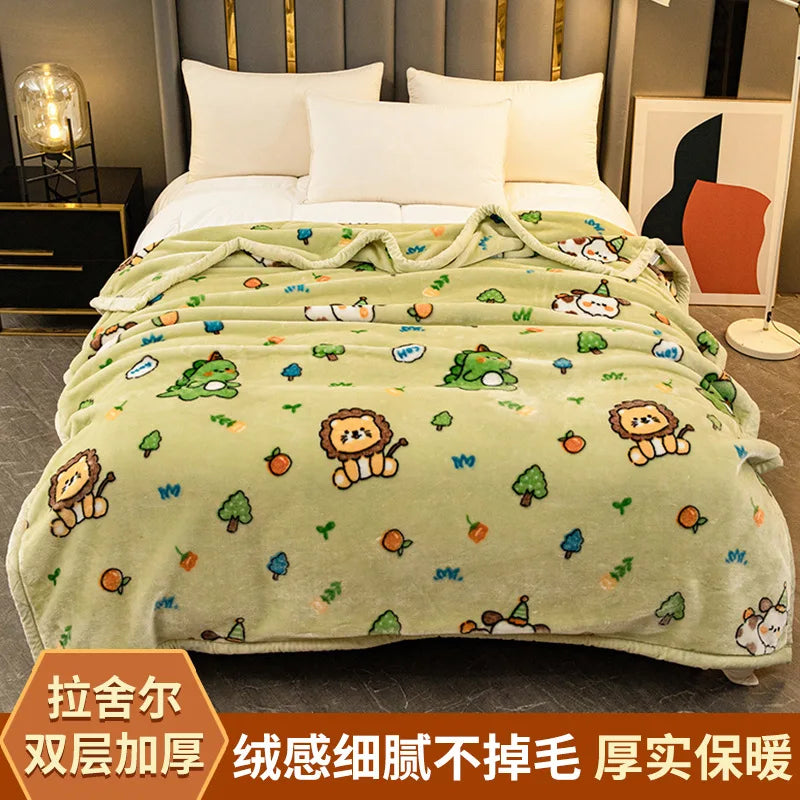 Afralia Winter Raschel Blanket: Double Layered Warm Flannel Bedding Blanket