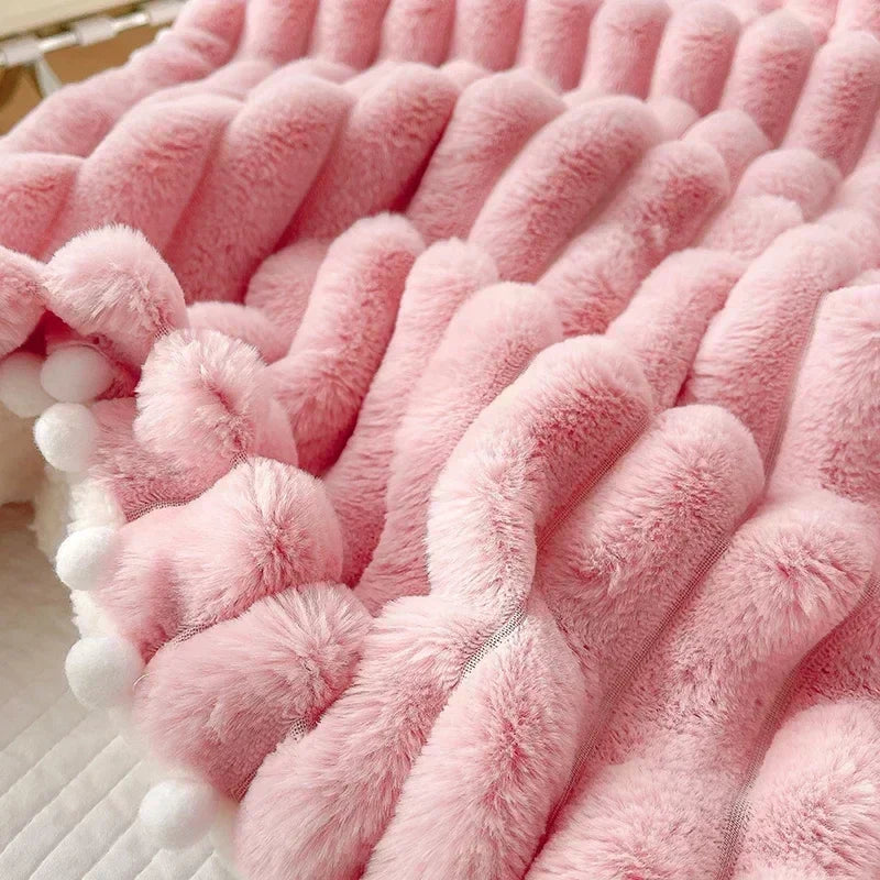 Afralia™ Luxe Faux Rabbit Fur Weighted Double Blanket for Cozy Bed Warmth