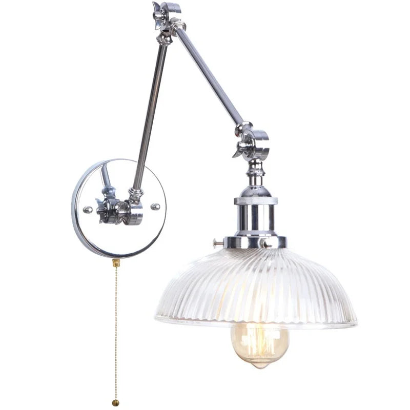 Afralia™ Vintage Loft LED Wall Lights Pull Chain Switch Glass Chrome Wall Lamp