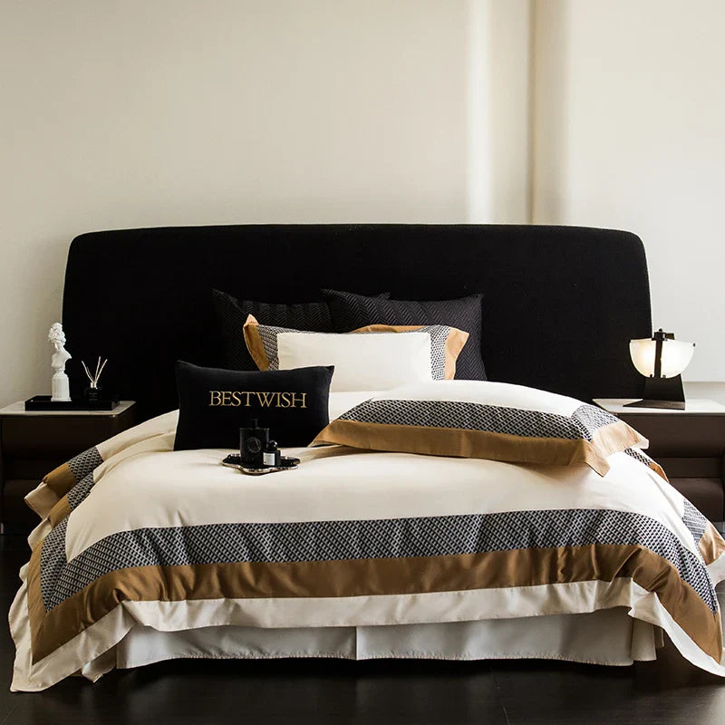 Afralia™ Luxe Egyptian Cotton Bedding Set - Full Queen King Duvet Cover Flat Sheet Pillowcases