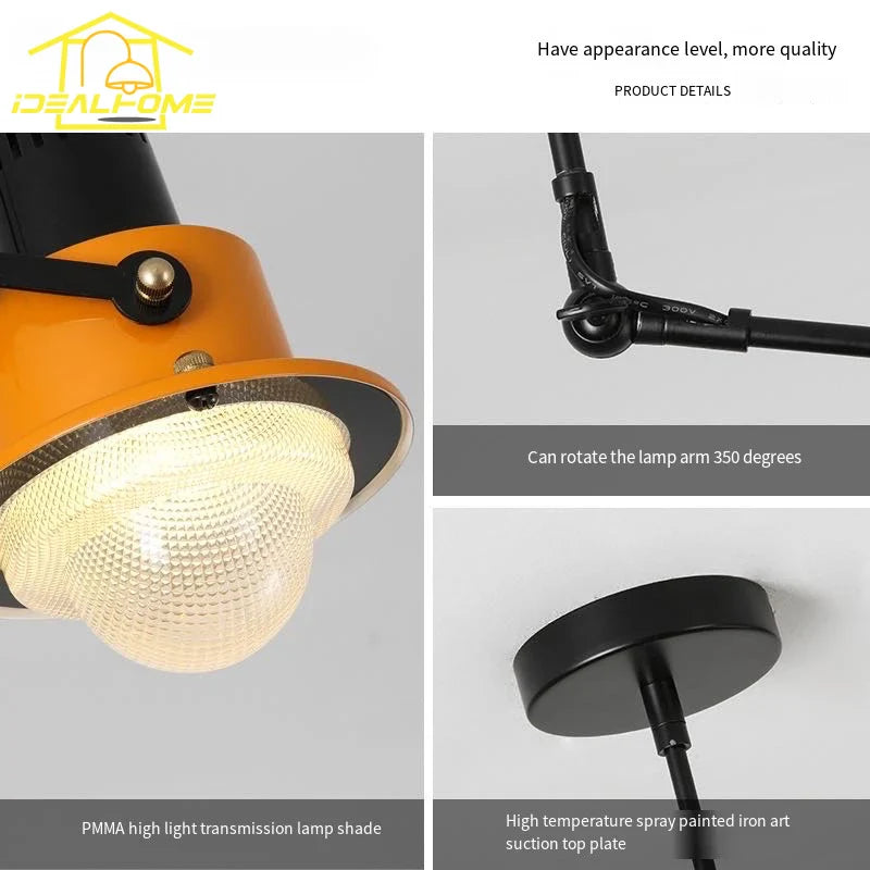 Afralia™ Industrial Swing Arm LED Wall Lamp for Bedroom Living Room - Iron Art