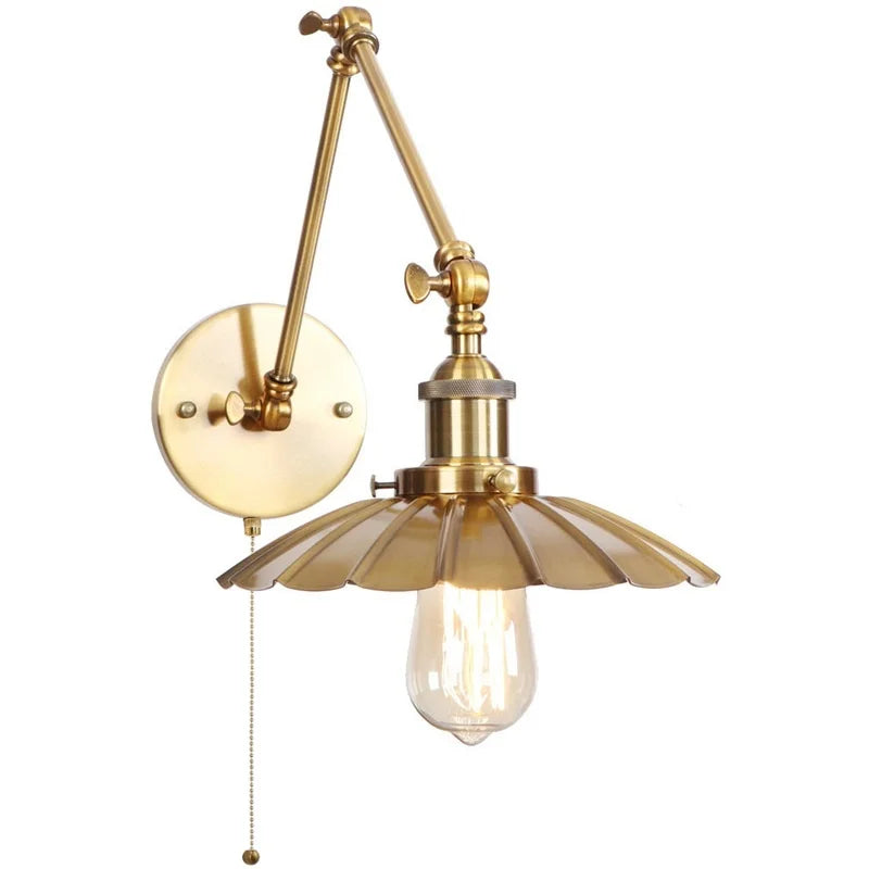 Afralia™ Gold LED Industrial Wall Lamp with Pull Chain Switch
