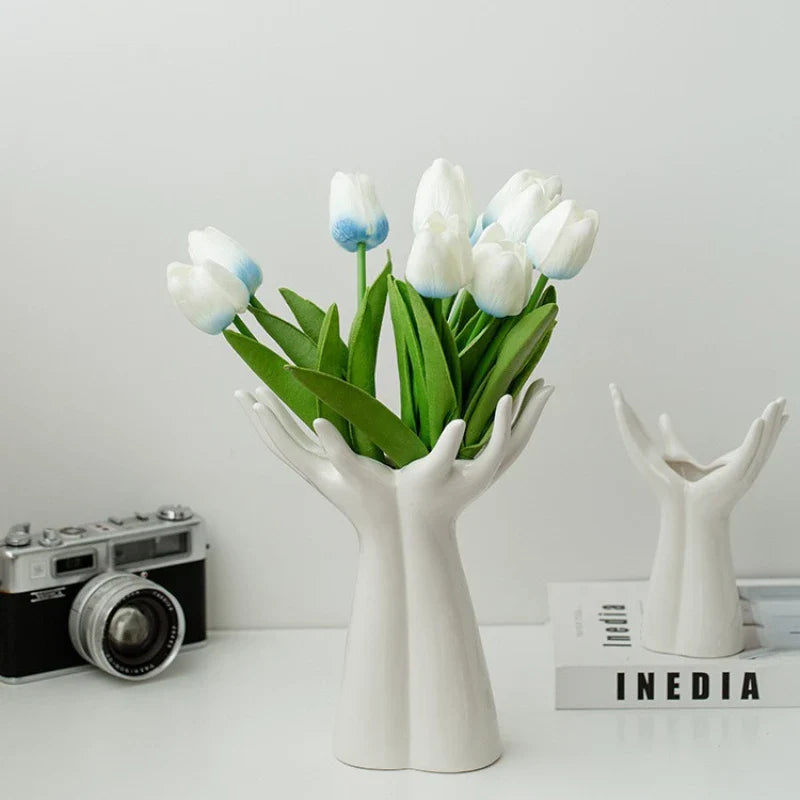 Afralia™ Ceramic Hand Bouquet Vase - Home Decor Ornaments & Flower Arrangement Accessories