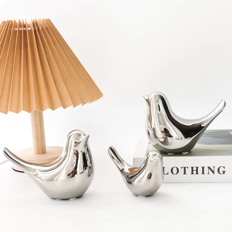 Afralia™ Golden Silver Bird Figurines Modern Ceramic Statues - Home Decor Wedding Gifts