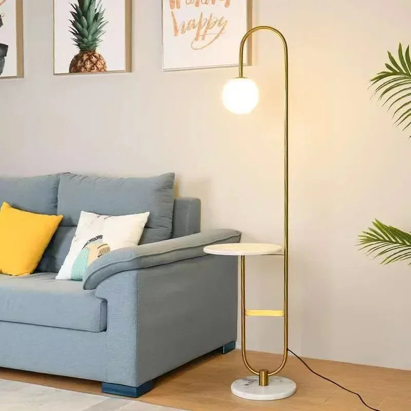 Afralia™ Glass Side Table LED Floor Lamp for Nordic Living Room Art Decor