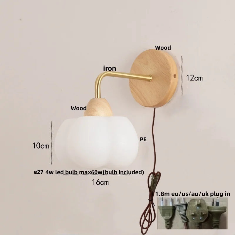 Afralia™ Wood Canopy LED Wall Light Fixture - Modern Nordic Style with Pull Chain Switch