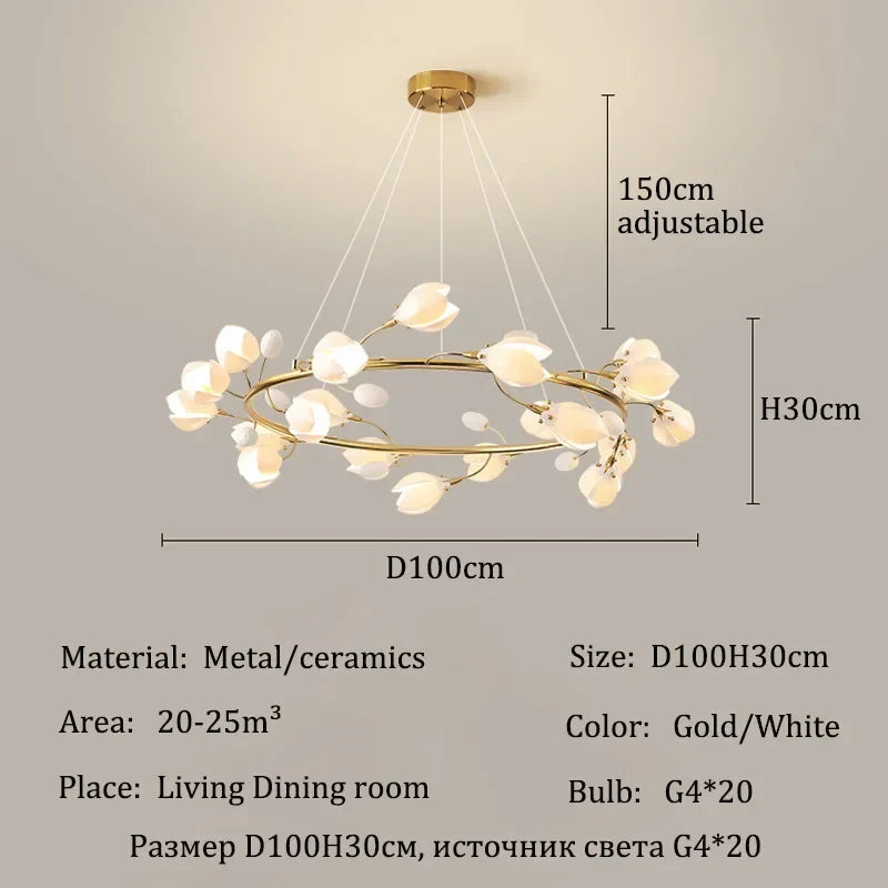 Afralia™ French Cream Ceramic Chandelier LED Pendant Light Fixture