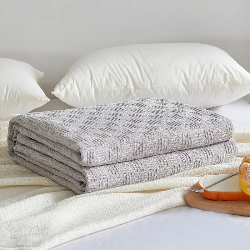 Afralia™ Cotton Waffle Towel Quilt Single Blanket for Office & Picnics
