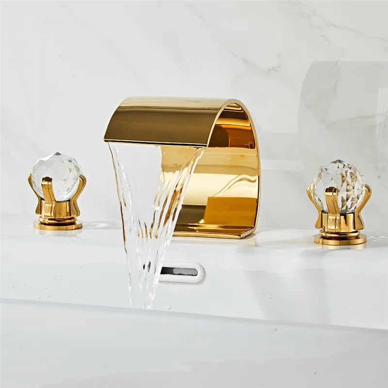 Afralia™ Gold Crystal Handle Bathroom Faucet - Widespread Brass Sink Tap