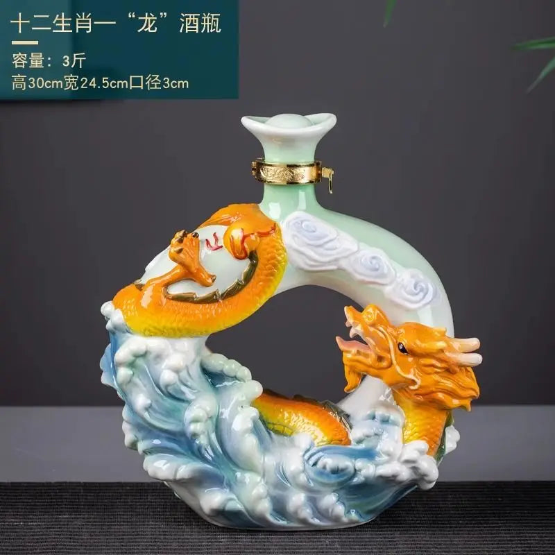 Afralia™ Jingdezhen Ceramic Wine Bottle Sculpture Gift Chinese Zodiac 3kg