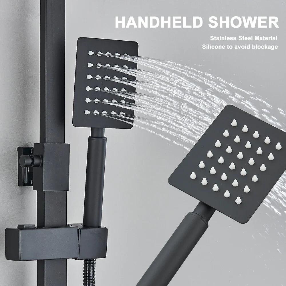 Afralia™ Matte Black Rainfall Shower Faucet Set with 8 Inch High Pressure Showerhead