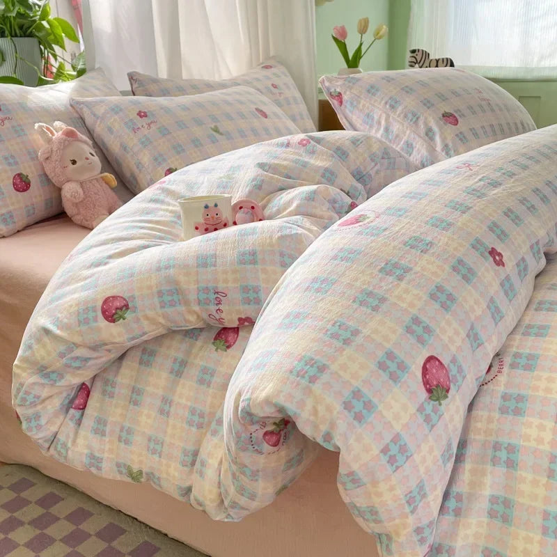 Afralia™ Small Floral Print Double-Layer Yarn Bedding Set - Super Soft Duvet Cover Kit