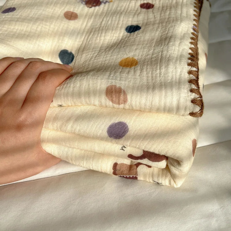 Afralia™ Korean Cotton Cartoon Blanket for Travel & Home - Kids, Adults