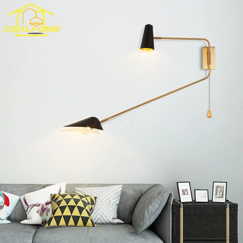 Afralia™ Adjustable Double Head LED Wall Lamp with Pull Switch