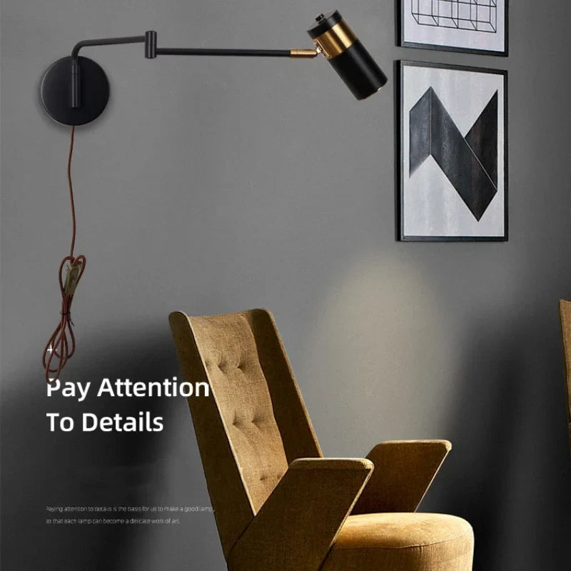 Afralia™ Rotatable LED Wall Sconce Swing Arm Light Fixture for Study and Bedside