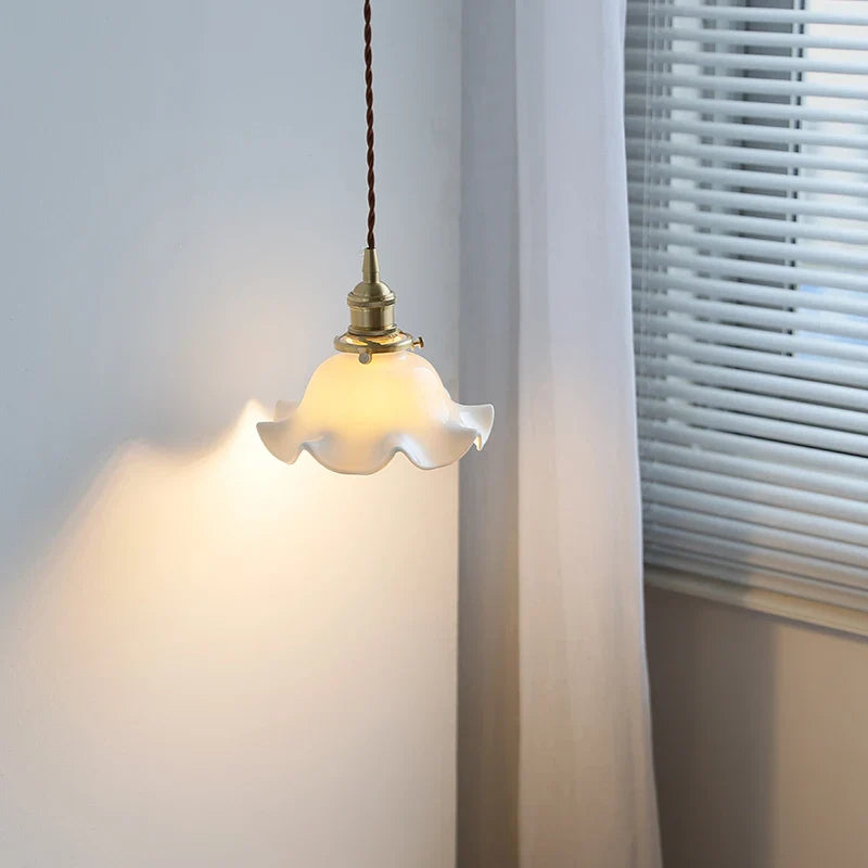 Afralia™ Flower Ceramic LED Pendant Lamp with Copper Socket & Adjustable Wire
