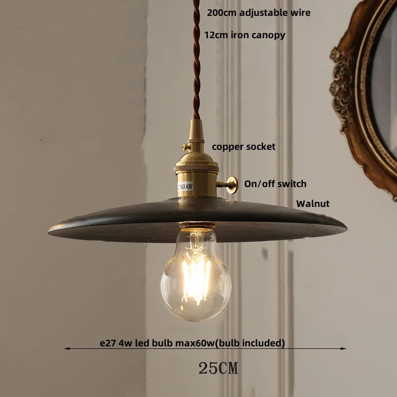 Afralia™ Nordic LED Pendant Lights Walnut Wood Glass Kitchen Hanging Lamp