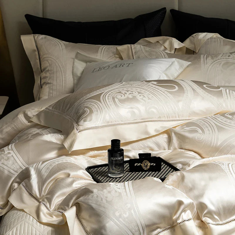 Afralia™ Silky Satin Jacquard Egyptian Cotton Luxury Duvet Bedding Set