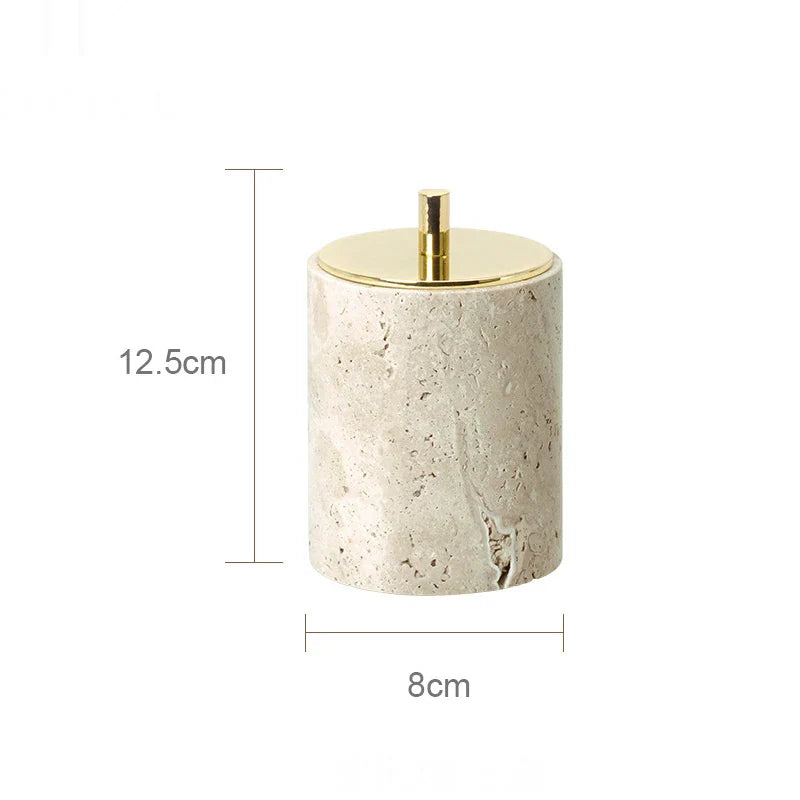 Afralia™ Beige Travertine Marble Bathroom Accessories Set - Soap Dispenser, Soap Dish, Reed Diffuser