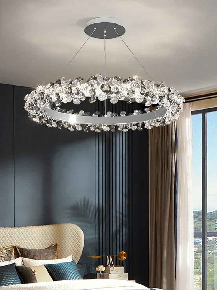 Afralia™ Sun Flower Crystal LED Ring Pendant Chandelier - Luxury Nordic Ceiling Light