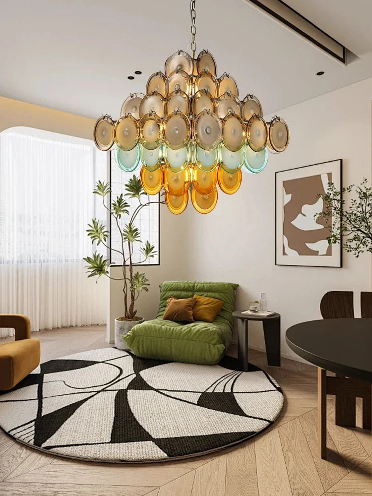 Afralia™ Colorful Glass LED Ceiling Chandelier: Vintage Pendant Home Decoration for Living Room